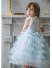 Ice Blue Ruffled Tulle Flower Girl Dress